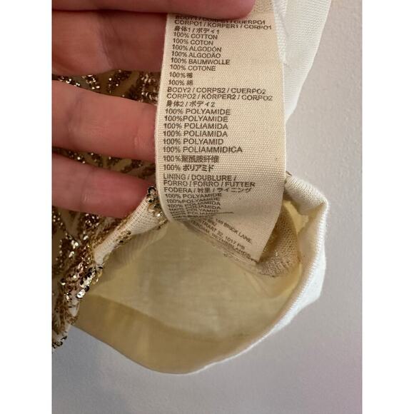 Anthopologie Let Me Be Gold/Cream Sequin Embroidered Flutter Short Sleeve Large - Picture 7 of 9
